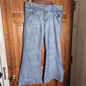 Vintage Mudd Jeans Womens 17 Flare Blue Denim Y2K Embroidered Pockets